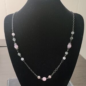 Elegant Vintage Looking Pink and Gray Beaded Necklace